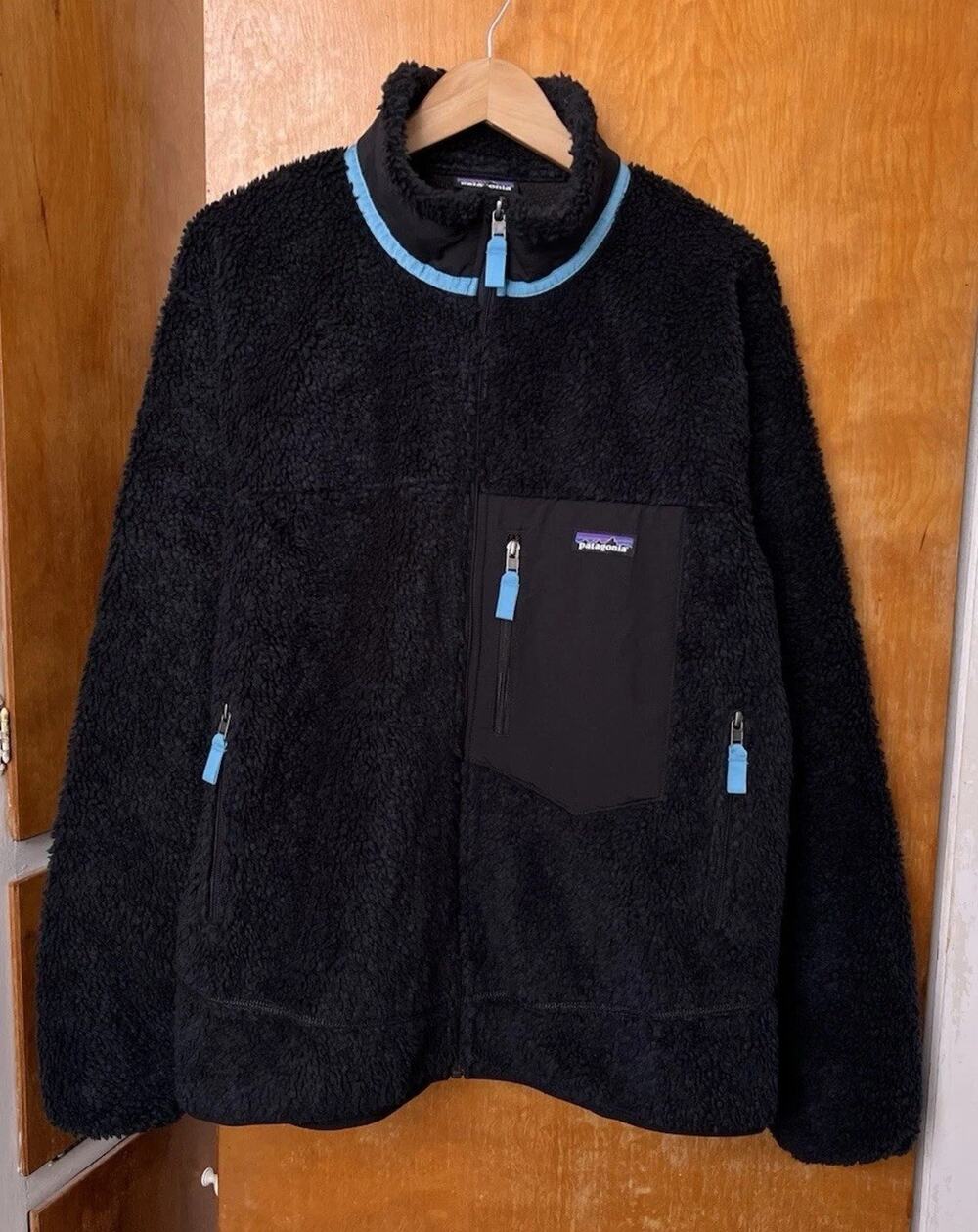 Patagonia Mens Classic Retro-X Fleece Jacket Full Zip Deep Pile Black Blue Sz XL